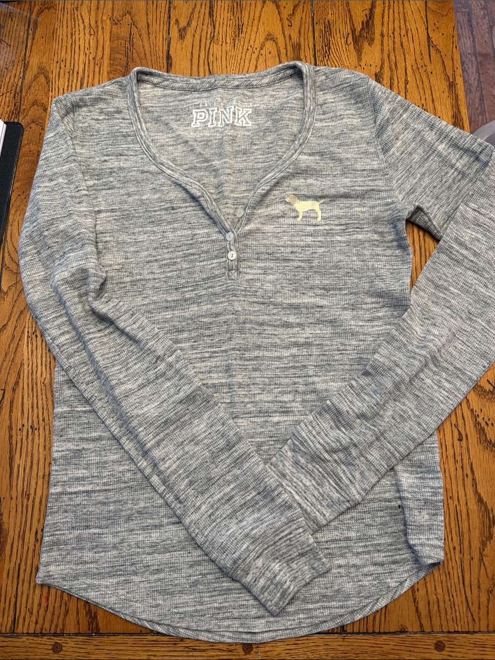 PINK Victoria's Secret Heather Gray Henley sz Med